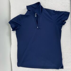 Pebble‎ Beach Navy Blue Short Sleeves Collared Button Polo Shirt Womens Large
